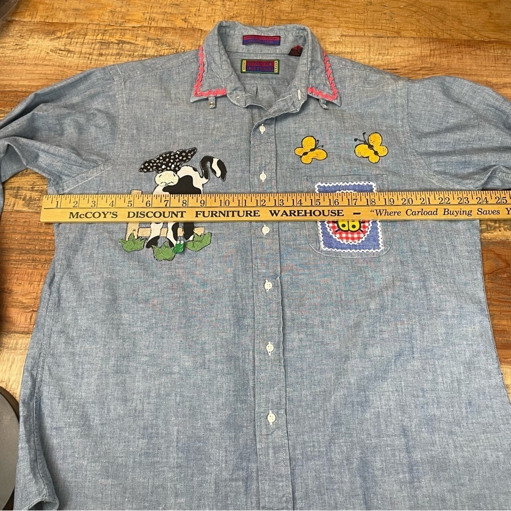 Vintage Upcycled Hand crafted Chambray size 16 1/2 sunflowers cow cottagecore - Picture 8 of 15